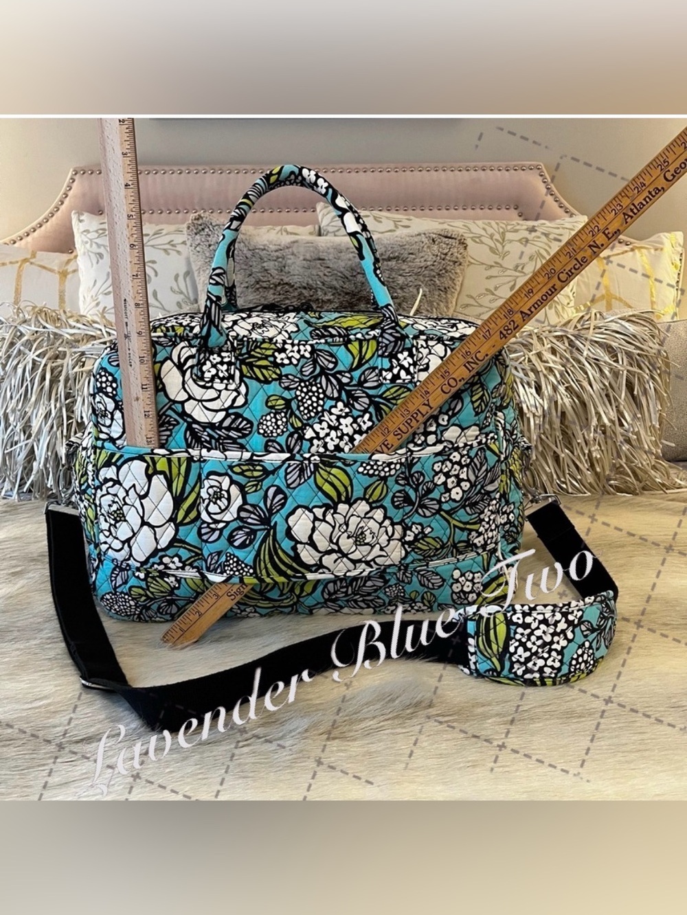 VERA BRADLEY Island Blooms Weekender Trolly Sleeve Travel Bag Carry On Turquoise - Picture 8 of 14